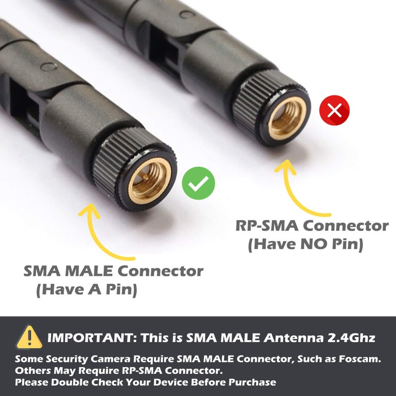 TECHTOO 9dBi WiFi Antenna with SMA Male Connector Compatible W/Foscam Anran Haloview IP Camera & Other Wireless Security Camera Antenna - 2.4Ghz Wireless Networking Device (SMA-Plug 2Pack) - Image 2